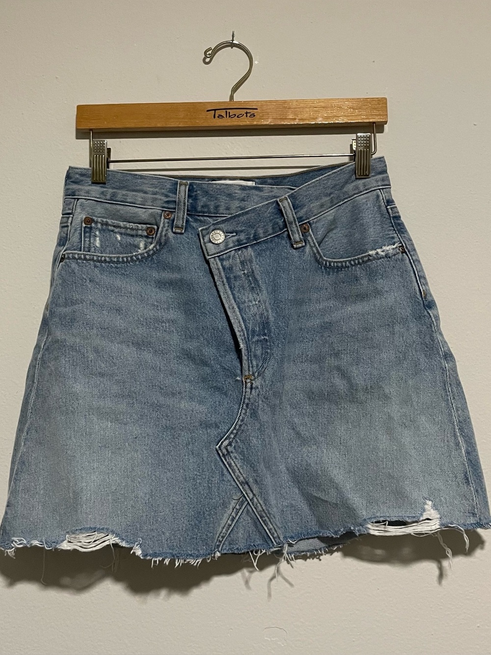 AGOLDE Light-wash Criss-cross Waist Denim Distressed Skirt, Size 27